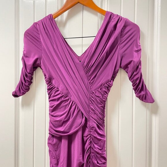 BCBGMaxAzria Evert Ruched V-Neck Dress Purple – XS - Picture 6 of 16